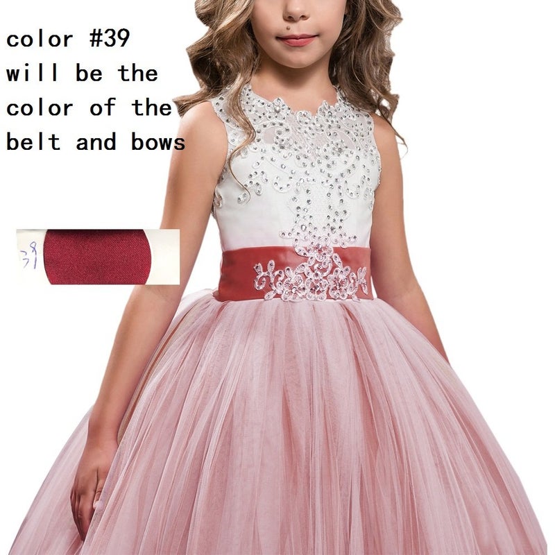 WDE Princess Burgundy Long Girls Pageant Dresses Kids Prom Puffy Tulle Ball Gown US 12 - Image 2